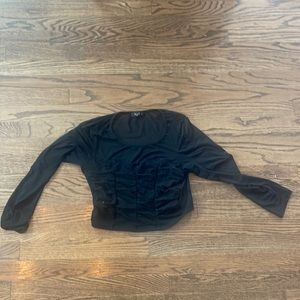 Love J USA Large Black Mesh & Ruffle Long Sleeve Crop Top